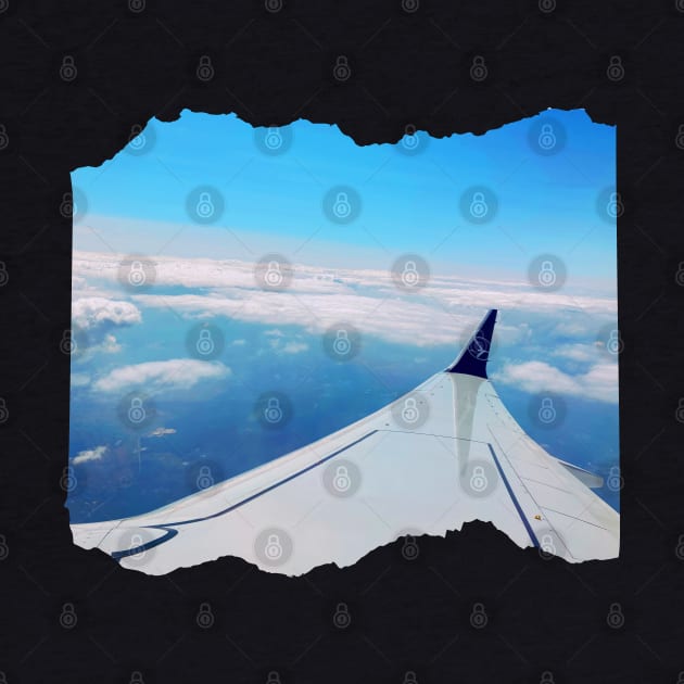 Plane window view Photography design with blue sky and ocean sea nature lovers by BoogieCreates
